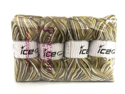 Lot of 4 x 100gr Skeins Ice Yarns WOOL VARICOLOR LIGHT (25% Wool) Yarn Brown Shades White