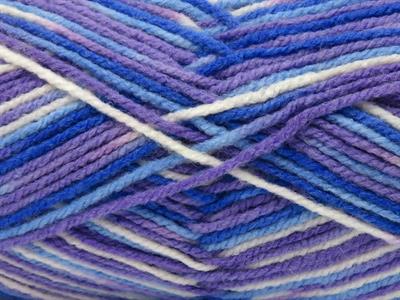 4x100gr. WOOL VARICOLOR LIGHT Yün, Akrilik Beyaz, Leylak Tonları, Mavi Tonları Kışlık, Yün, Batik Desenli, Akrilik