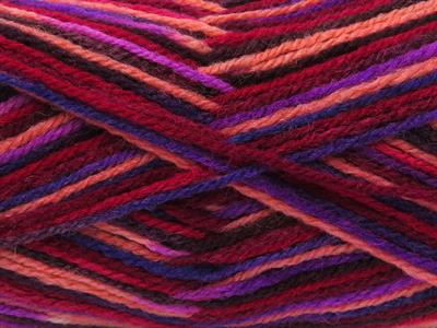 Lot of 4 x 100gr Skeins Ice Yarns WOOL VARICOLOR LIGHT (25% Wool) Yarn Maroon Purple Salmon Burgundy Shades White