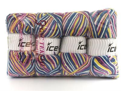 4x100gr. WOOL VARICOLOR LIGHT Yün, Akrilik Beyaz, Sarı, Pembe tonları, Mavi Tonları Kışlık, Yün, Batik Desenli, Akrilik