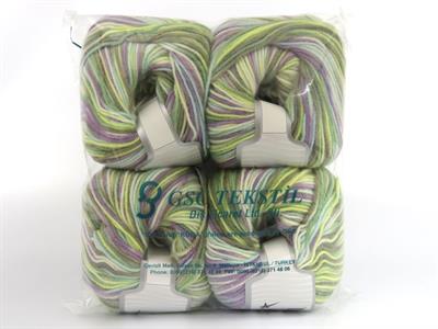 4x100gr. WOOL VARICOLOR WORSTED Yün, Akrilik Beyaz, Leylak, Turkuaz, Sarı, Bej, Nane Yeşil Kışlık, Yün, Batik Desenli, Worsted, Akrilik
