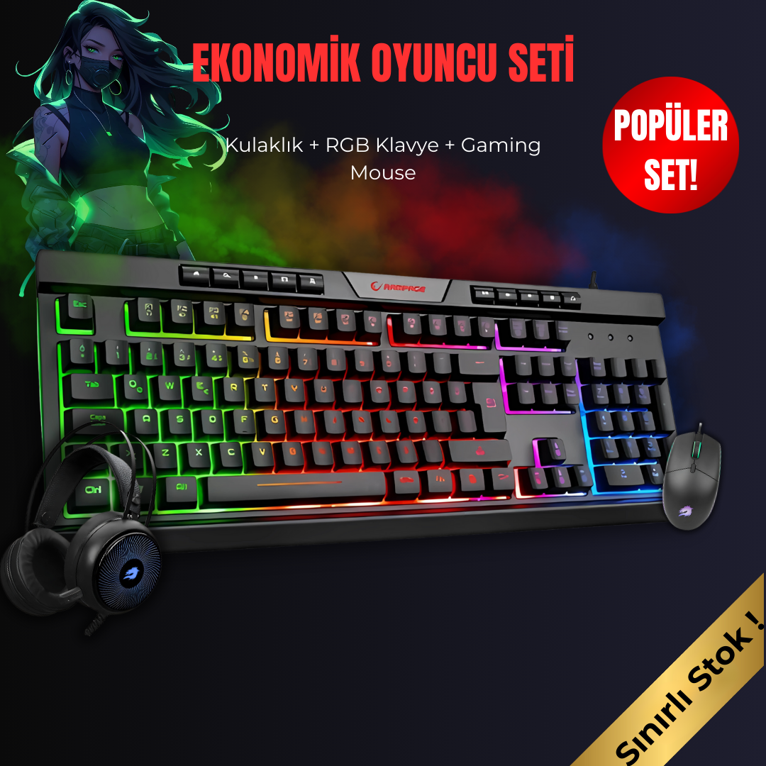 GAMEBOOSTER KULAKLIK+RAMPAGE RAİNBOW KLAVYE+GAMEBOOSTER MOUSE