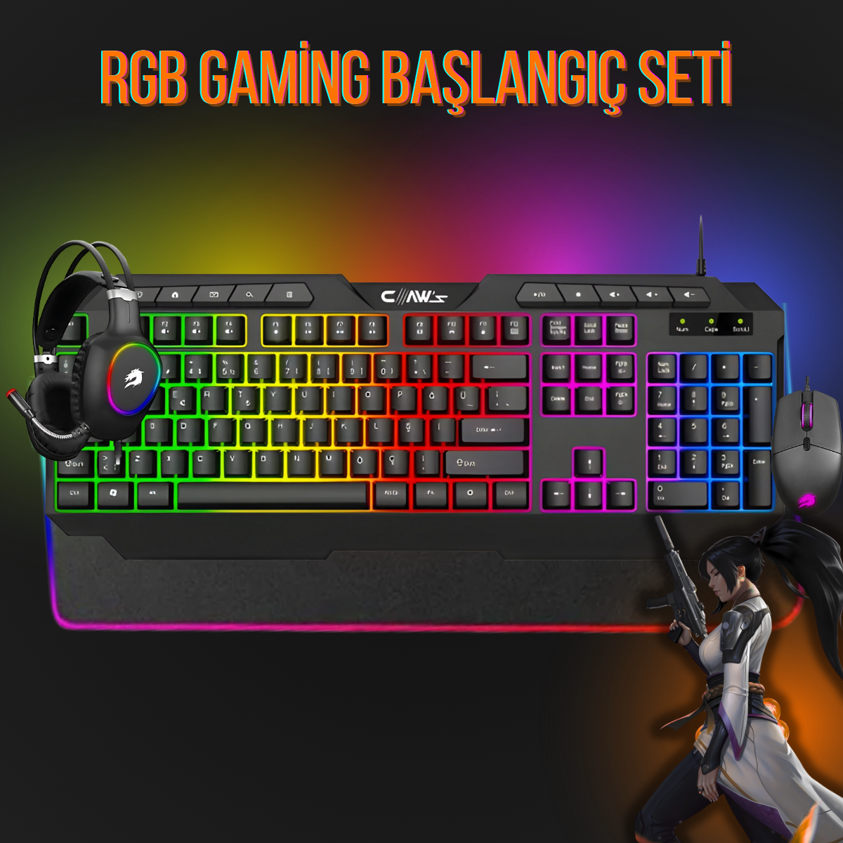 RGB KLAVYE + MOUSE + MOUSEPAD + KULAKLIK /GAMİNG BAŞLANGIÇ SETİ