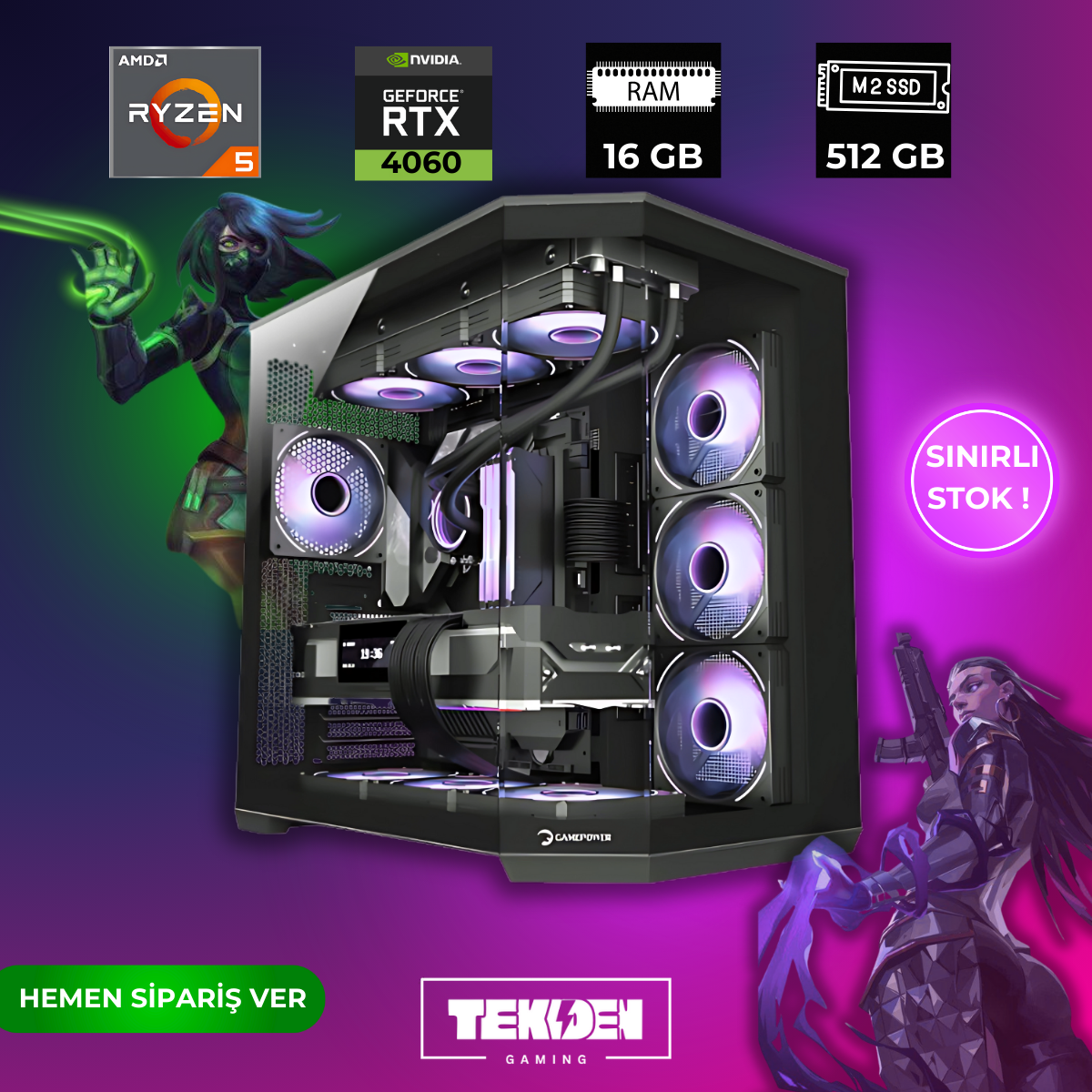 RTX 4060 GAMİNG PC - RYZEN 5 5600 / 16 GB / 512 GB SSD OYUN CANAVARI ! 