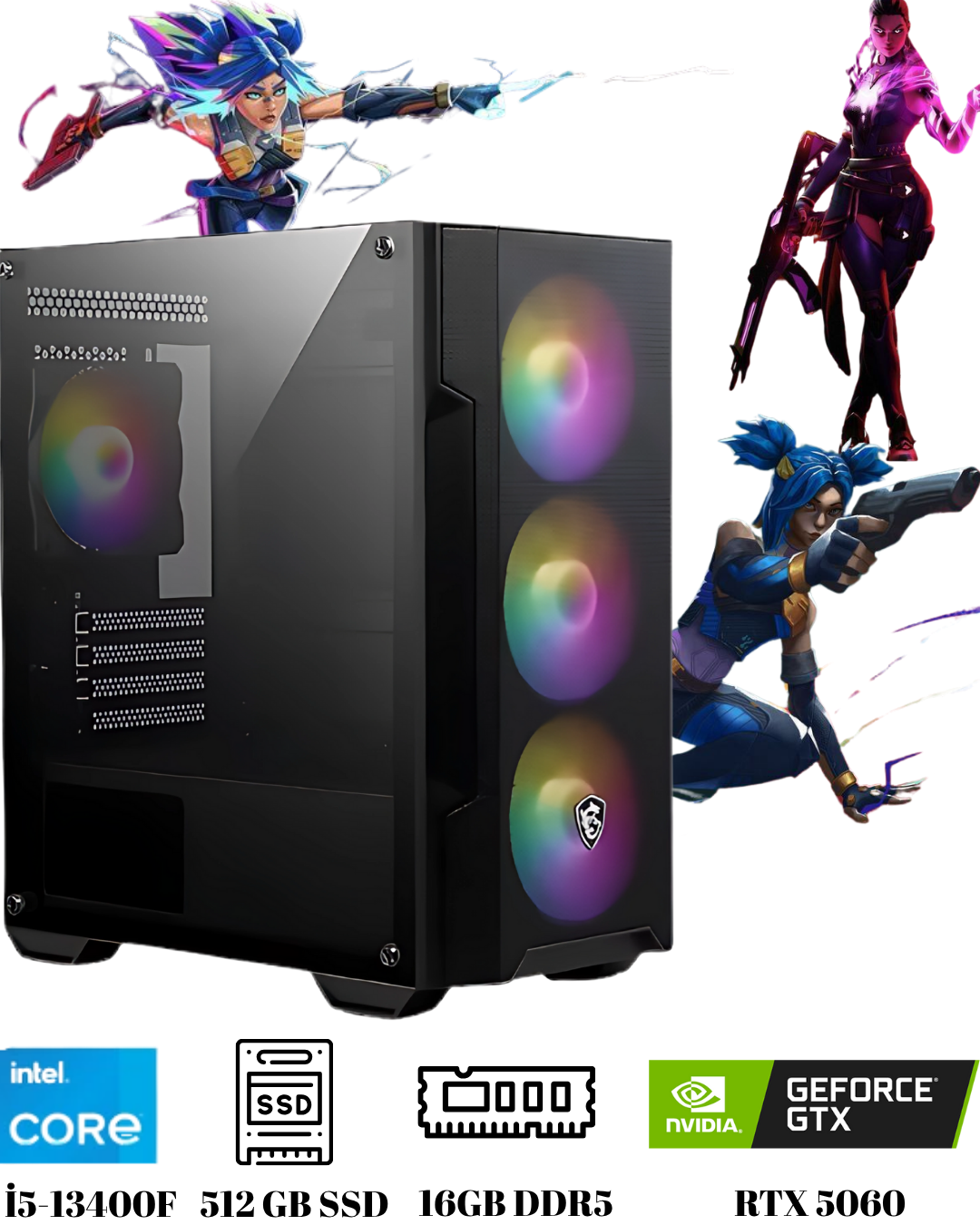 TKDENV70-i5-13400F H610M 16GB DDR5 RTX5060 600W PSU KASA 512GB SSD