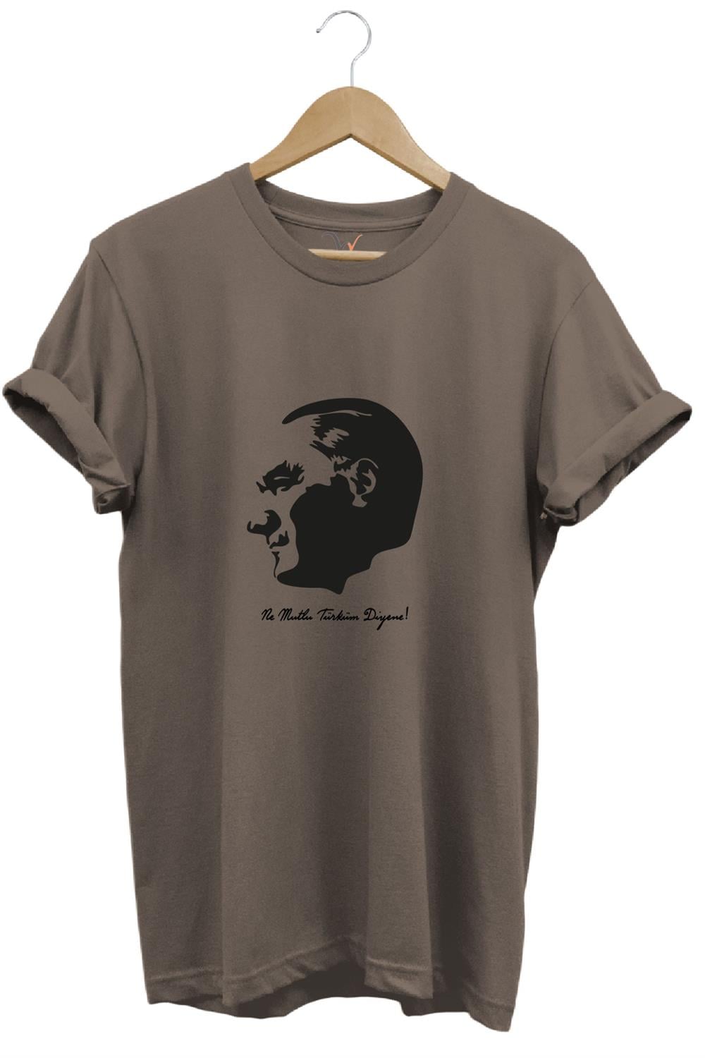 29 Ekim Atatürk Ve Ne Mutlu Türküm Diyene! Yazı Baskılı Regular Fit Bisiklet Yaka T-Shirt - Kahverengi