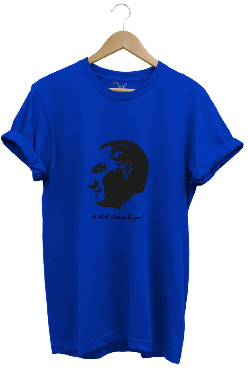 29 Ekim Atatürk Ve Ne Mutlu Türküm Diyene! Yazı Baskılı Regular Fit Bisiklet Yaka T-Shirt - Mavi