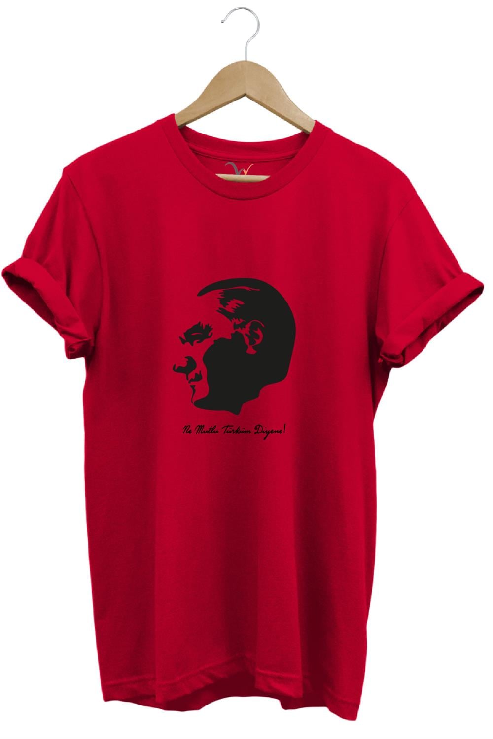 29 Ekim Atatürk Ve Ne Mutlu Türküm Diyene! Yazı Baskılı Regular Fit Bisiklet Yaka T-Shirt - Kırmızı