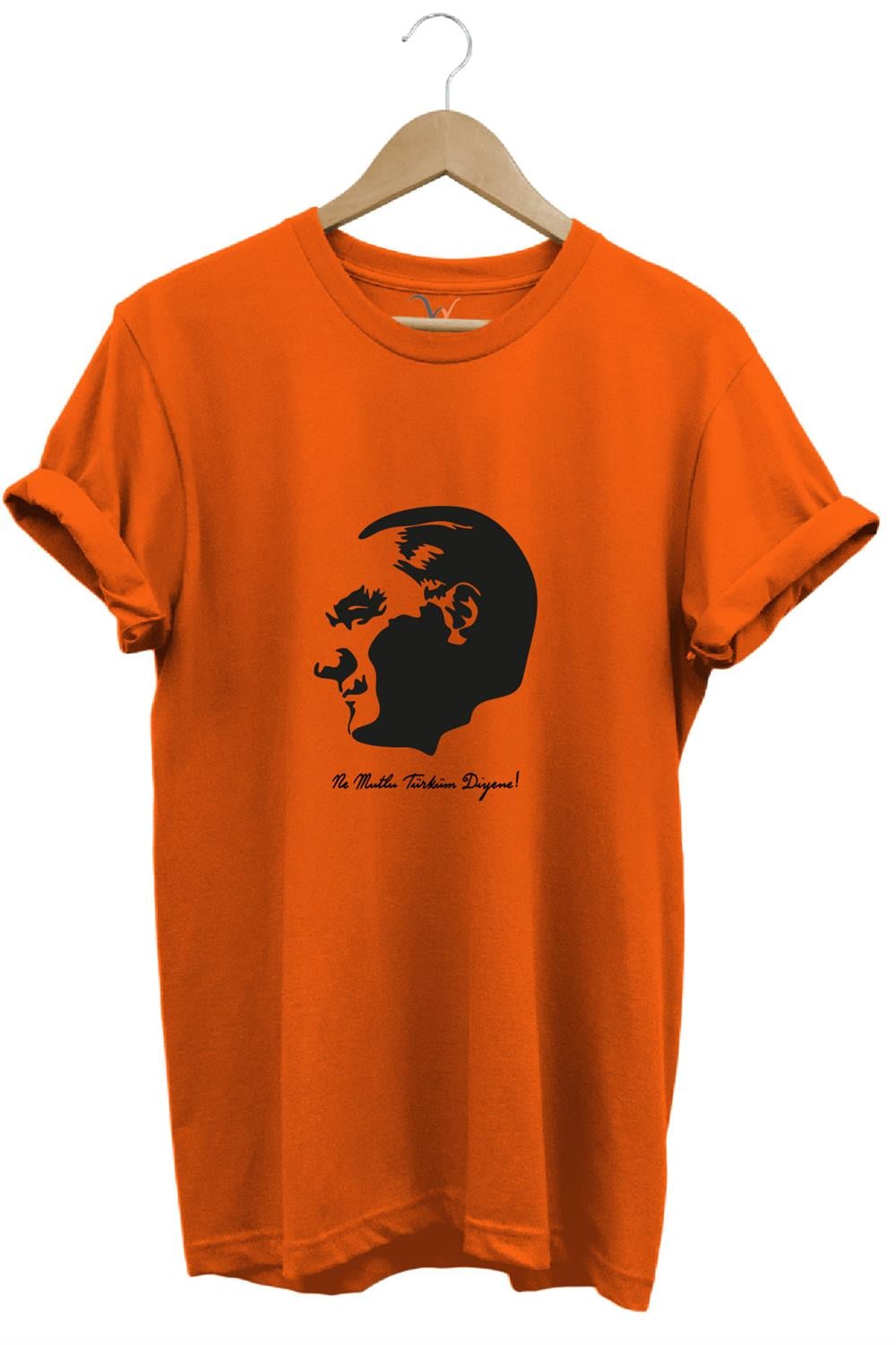29 Ekim Atatürk Ve Ne Mutlu Türküm Diyene! Yazı Baskılı Regular Fit Bisiklet Yaka T-Shirt - Turuncu