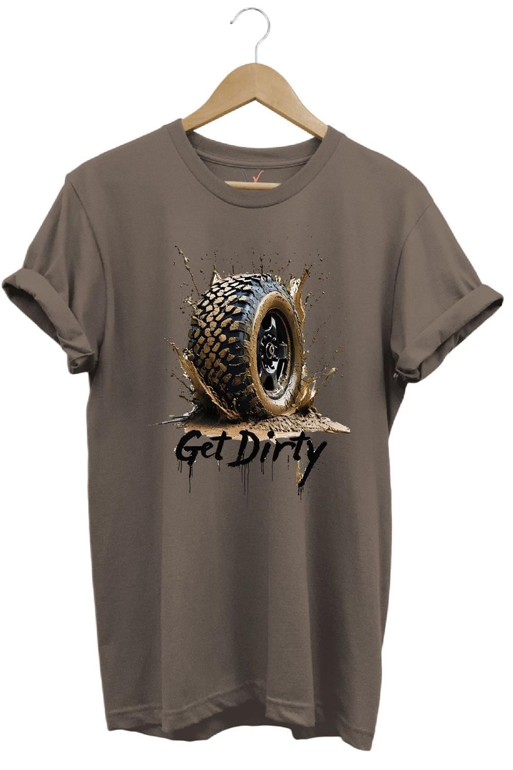 4X4 Off Road Mud Truck Baskılı Dağ Aracı Tekerlek Baskılı %100 Pamuk Regular Fit Unisex T-Shirt - Kahverengi