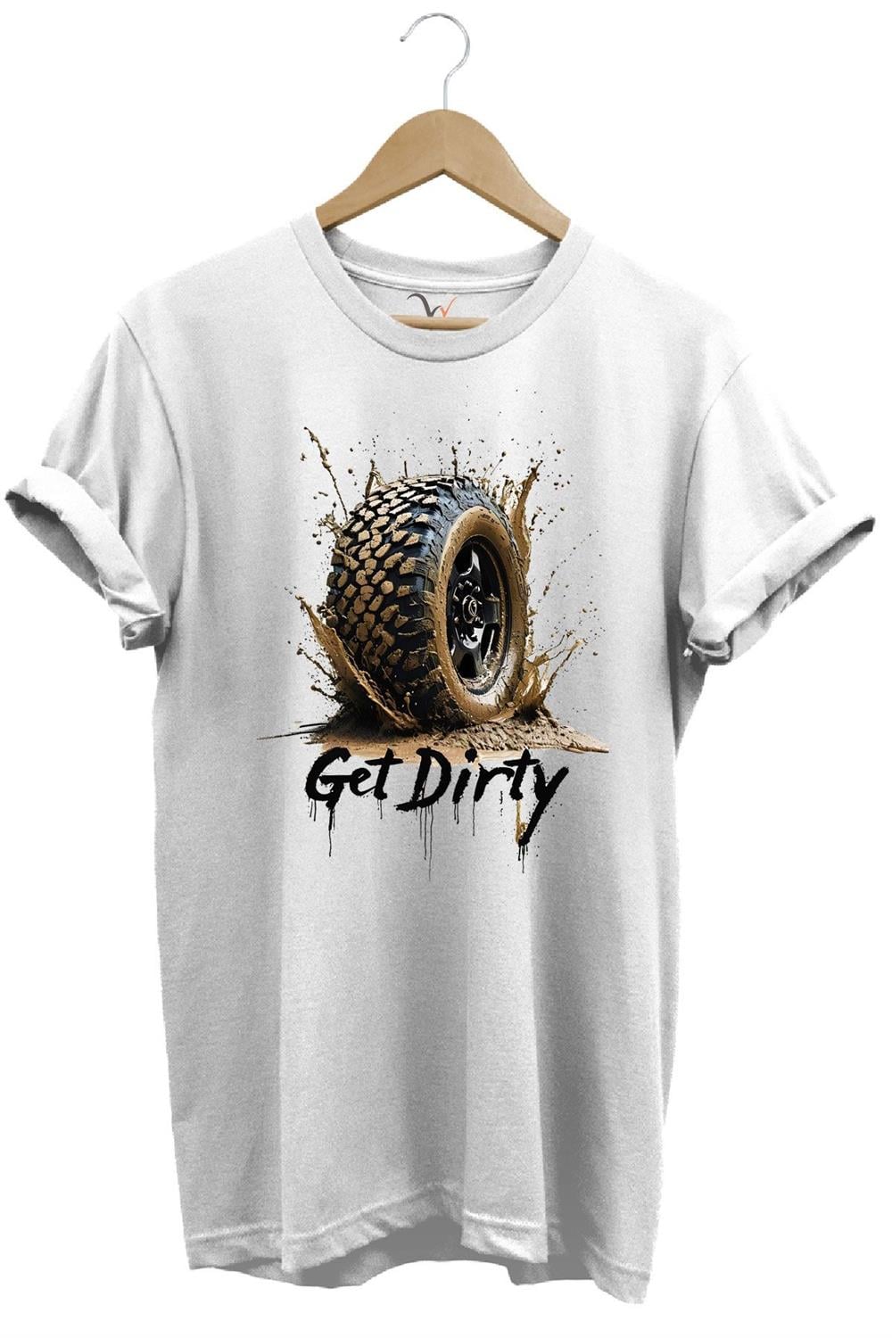 4X4 Off Road Mud Truck Baskılı Dağ Aracı Tekerlek Baskılı %100 Pamuk Regular Fit Unisex T-Shirt - Beyaz