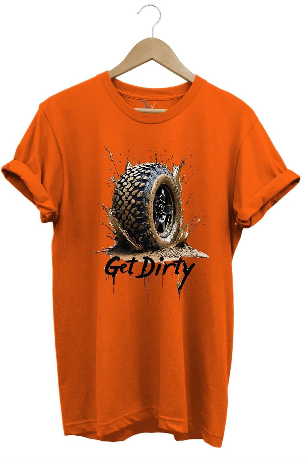 4X4 Off Road Mud Truck Baskılı Dağ Aracı Tekerlek Baskılı %100 Pamuk Regular Fit Unisex T-Shirt - Turuncu