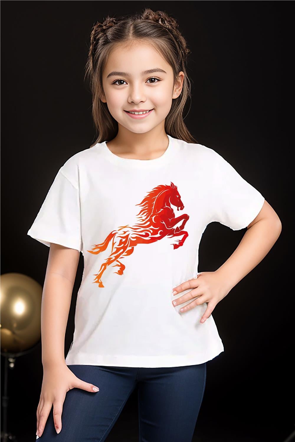 Alevli Ateş Baskılı Sarı Ve Kırmızı Detay %100 Pamuk Erkek Çocuk Kız Çocuk T-Shirt - Beyaz