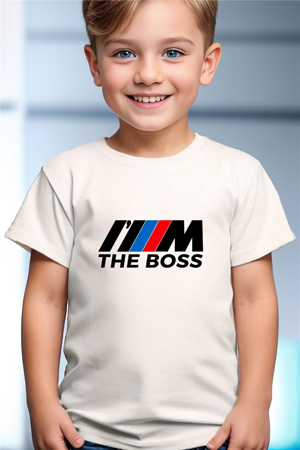 Araba Baskılı Pamuk Premium Erkek Çocuk Kız Çocuk T-Shirt - Beyaz