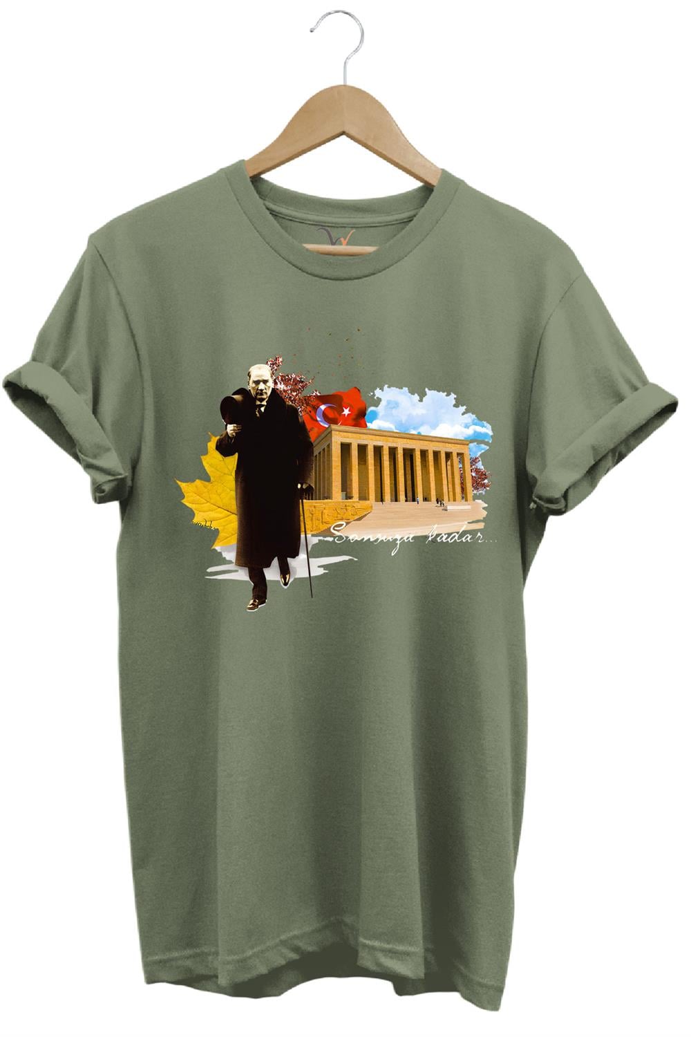 Atatürk Anıtkabir 10 Kasım 29 Ekim 23 Nisan 19 Mayıs Cumhuriyet Sonsuza Kadar Regular Fit T-Shirt - Haki