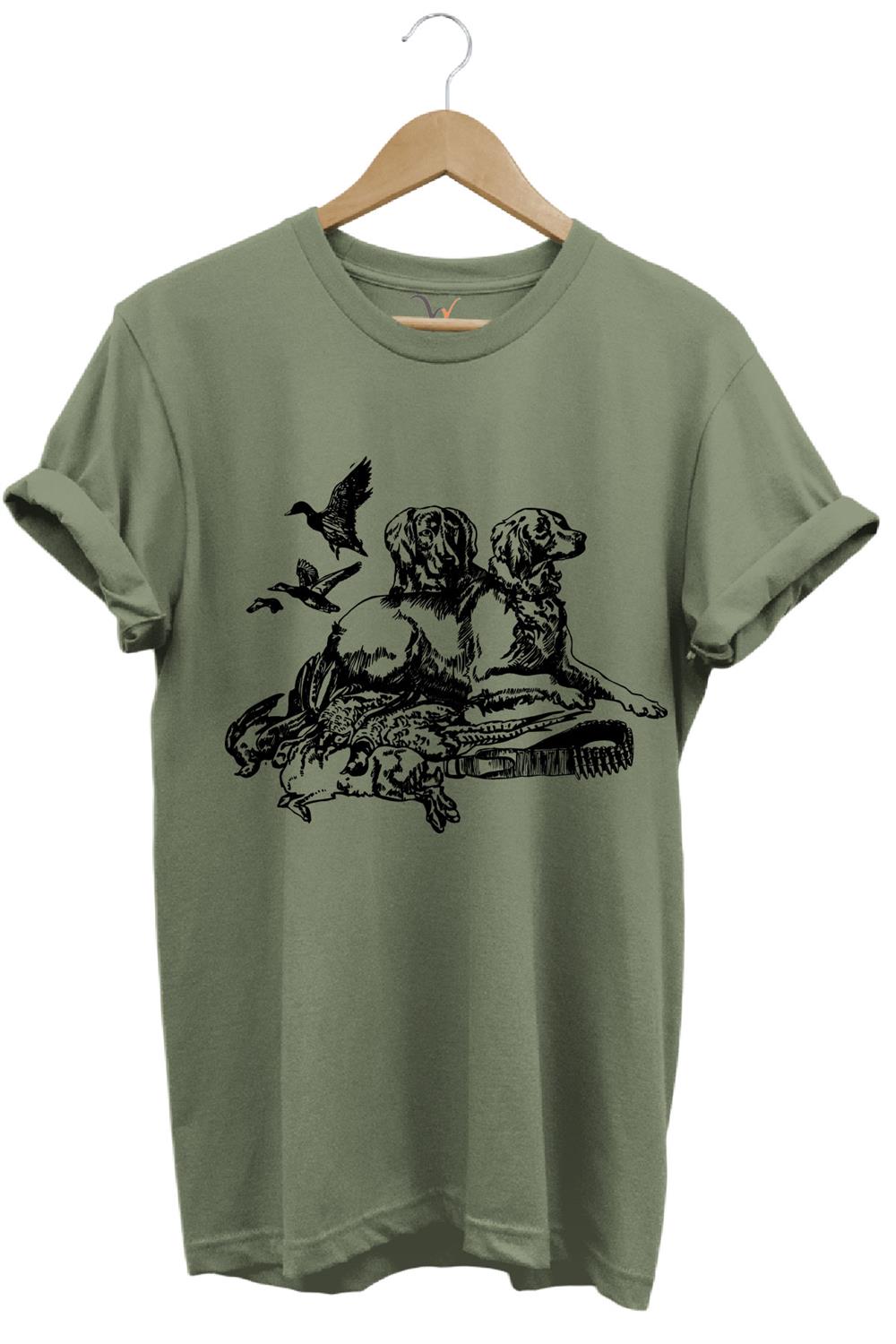 Avcılık Hunter Av Köpekleri Tavşan Ve Keklik Kuşu Baskılı Regular Fit %100 Pamuk T-Shirt - Haki
