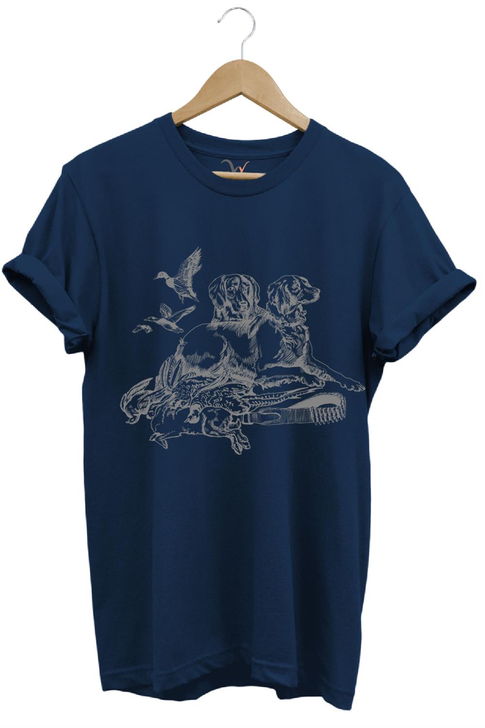 Avcılık Hunter Av Köpekleri Tavşan Ve Keklik Kuşu Baskılı Regular Fit %100 Pamuk T-Shirt - Lacivert