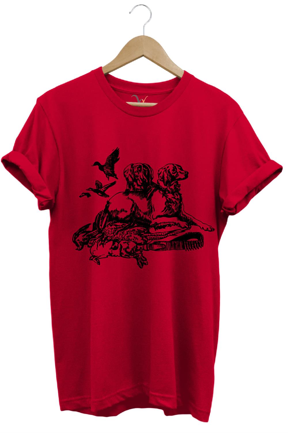 Avcılık Hunter Av Köpekleri Tavşan Ve Keklik Kuşu Baskılı Regular Fit %100 Pamuk T-Shirt - Kırmızı