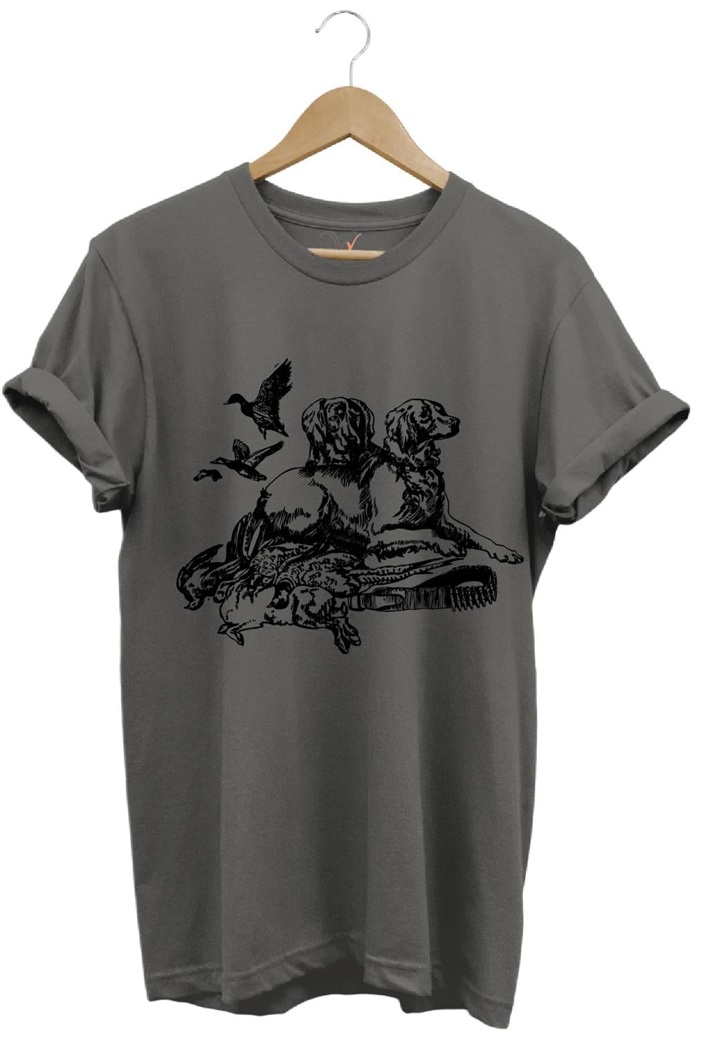 Avcılık Hunter Av Köpekleri Tavşan Ve Keklik Kuşu Baskılı Regular Fit %100 Pamuk T-Shirt - Antrasit