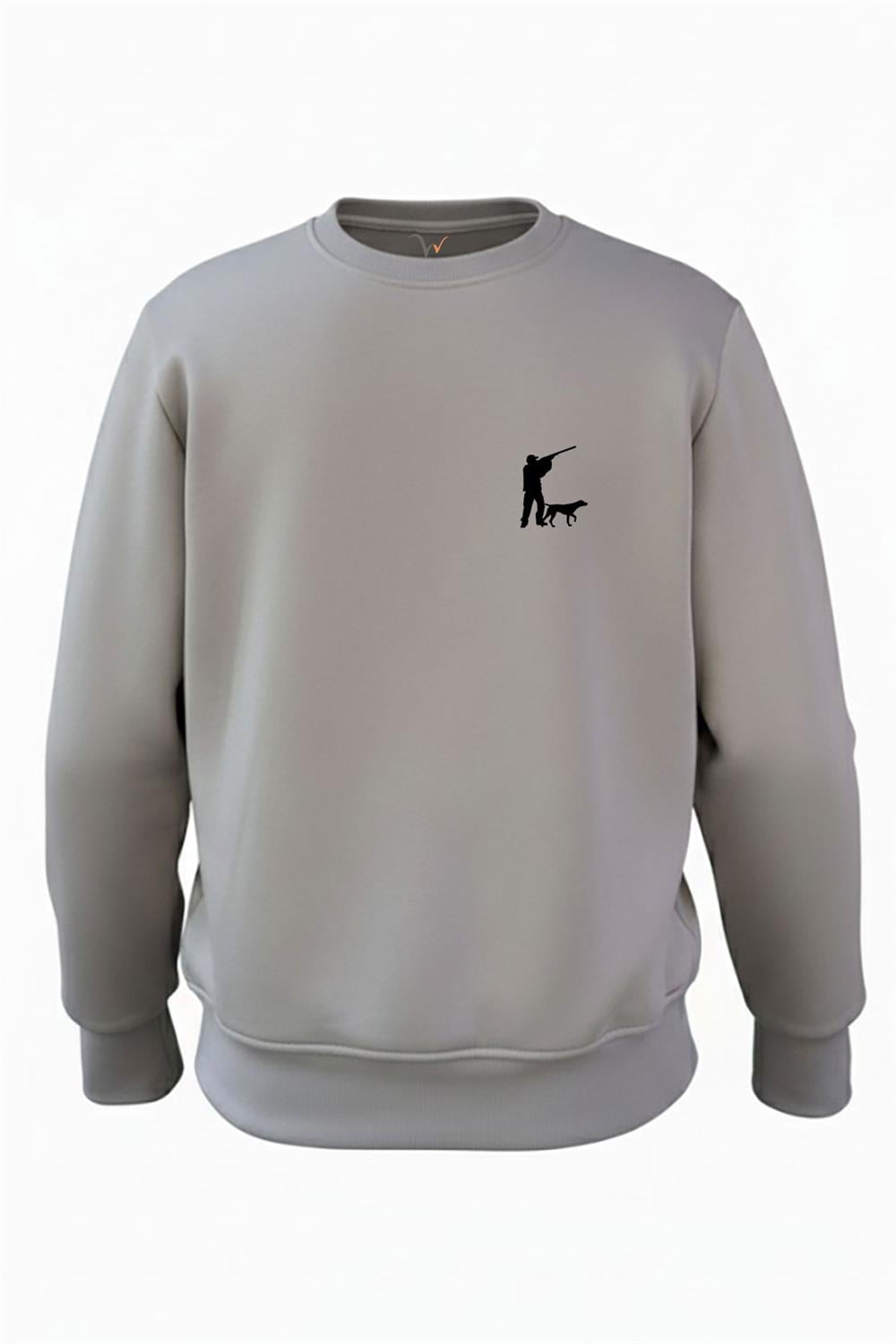 Avcılık Hunter Avcı Ve Av Köpeği Tasarım Baskılı 3 İp Şardonlu %100 Pamuk Sweatshirt - Antrasit