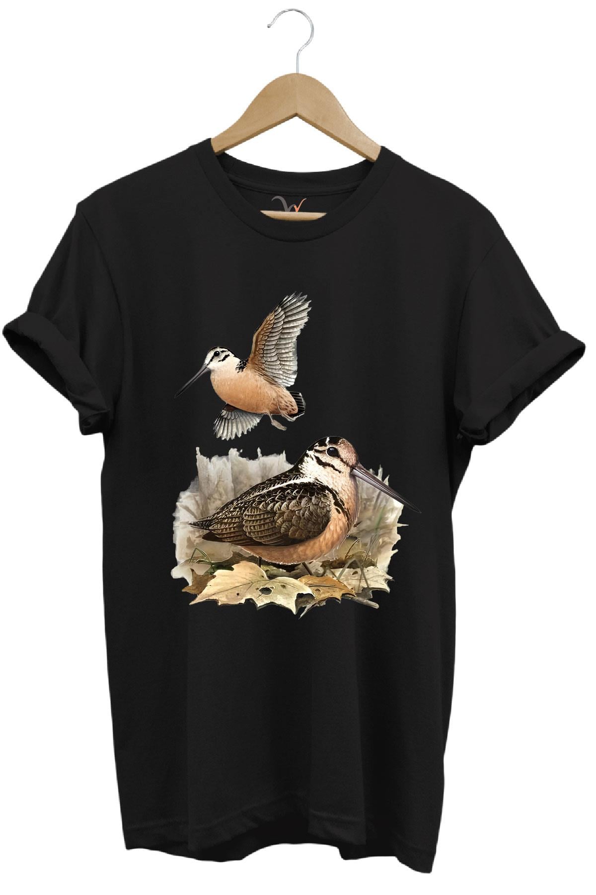 Avcılık Hunter Çulluk Avcılığı Baskılı %100 Pamuk Regular Fit T-Shirt - Siyah