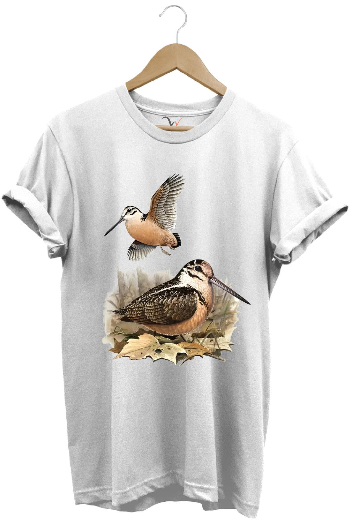 Avcılık Hunter Çulluk Avcılığı Baskılı %100 Pamuk Regular Fit T-Shirt - Beyaz