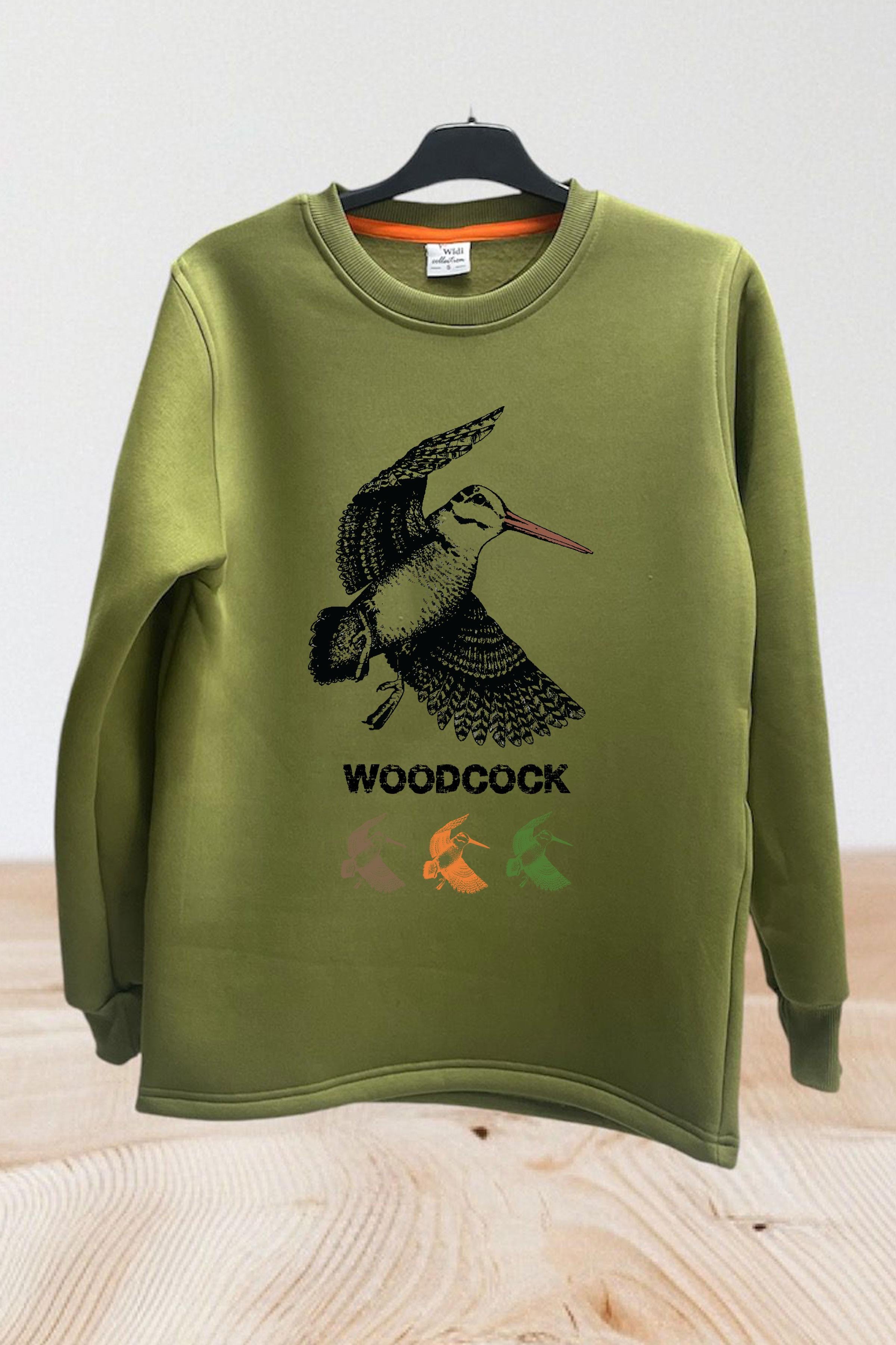 Avcılık Hunter Çulluk Kuşu Baskılı Regular Fit %100 Pamuk Regular Fit Bisiklet Yaka Sweatshirt Haki