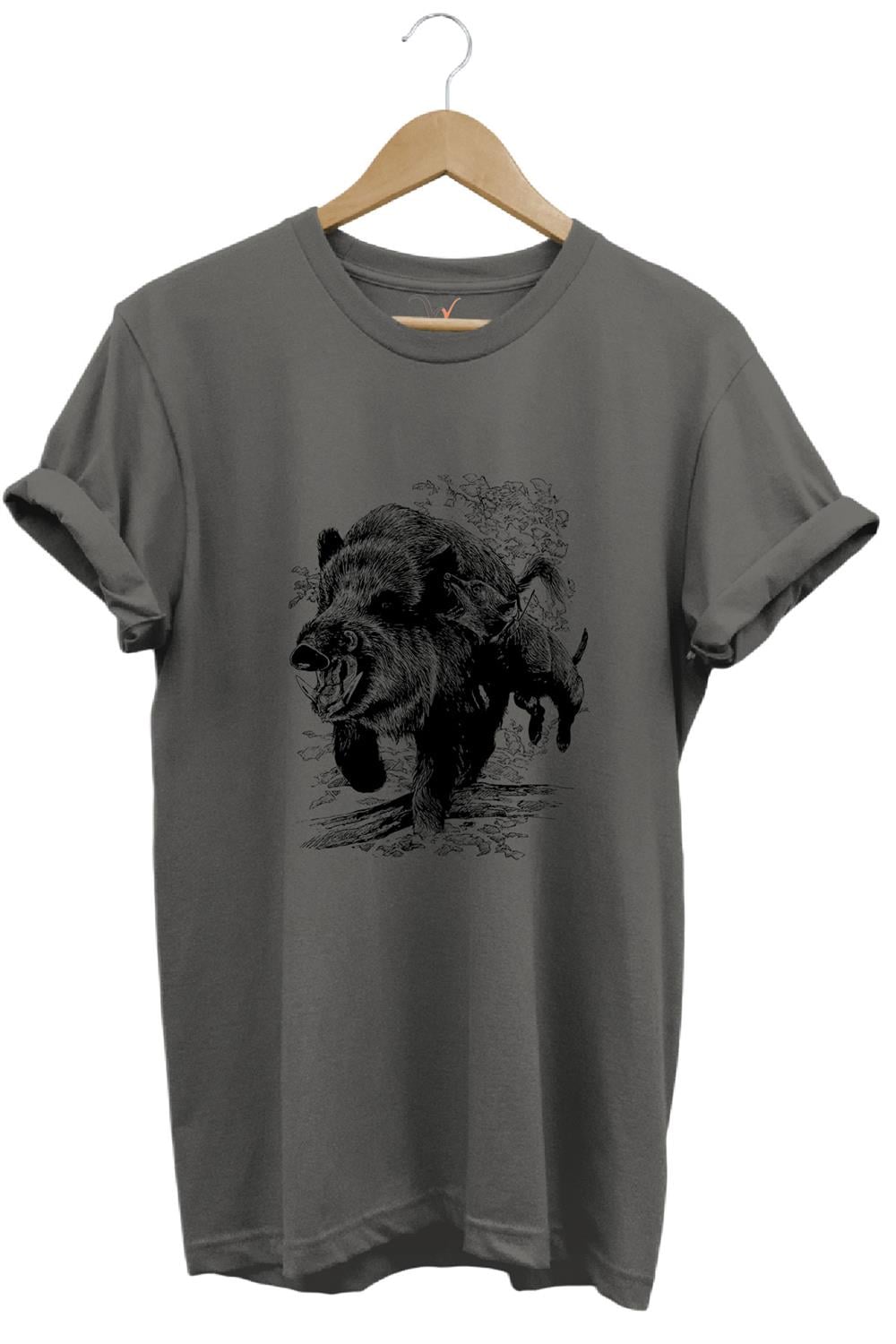Avcılık Hunter Domuz Avcılığı Tasarımlı %100 Pamuk Regular Fit T-Shirt - Antrasit