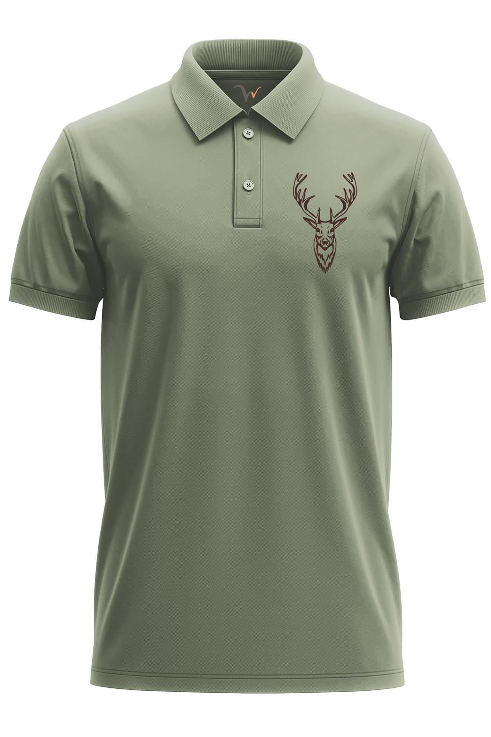 Avcılık Hunter Geyik Avcılığı Tasarım Baskılı %100 Pamuk Regular Fit Polo Yaka T-Shirt - Haki