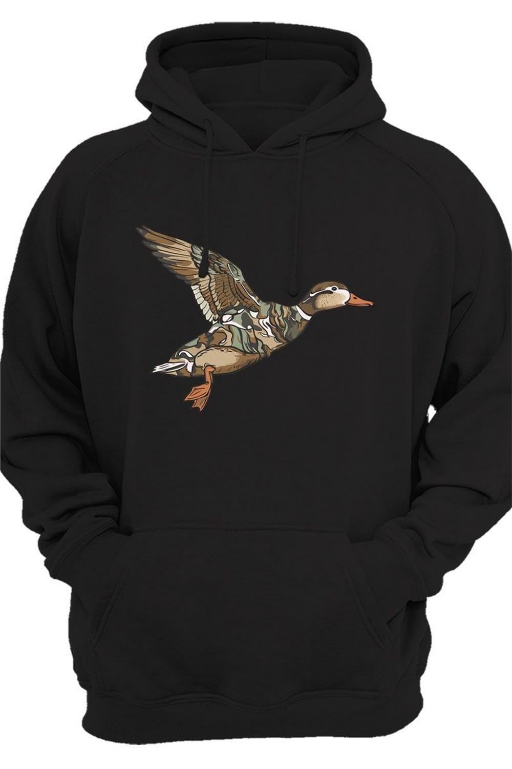 Avcılık Hunter Kamuflaj Desen Ördek Baskılı 3 Iplik Kalın Şardonlu Kanguru Cepli Sweatshirt - Siyah