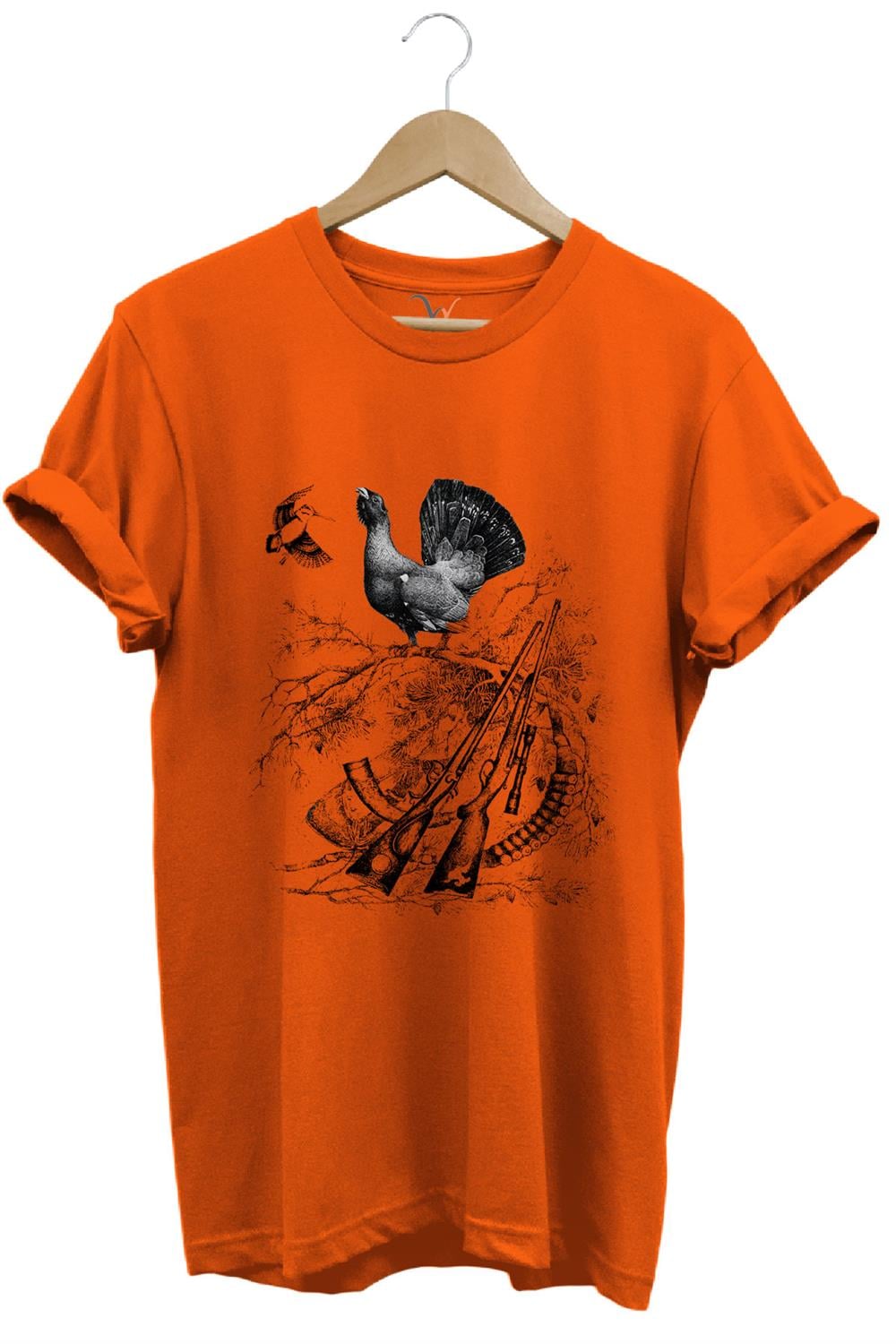 Avcılık Hunter Keklik Kuşu Ve Orman Tavuğu Baskılı Vahşi Yaşam Doğa Regular Fit %100 Pamuk T-Shirt - Turuncu