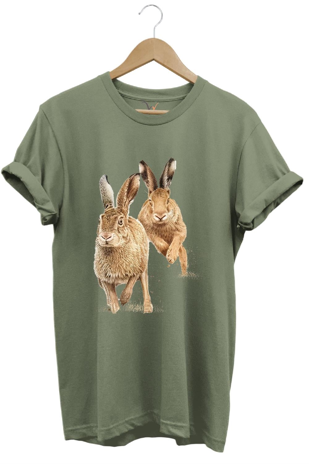 Avcılık Hunter Tavşan Avı Baskılı %100 Pamuk Regular Fit T-Shirt - Haki