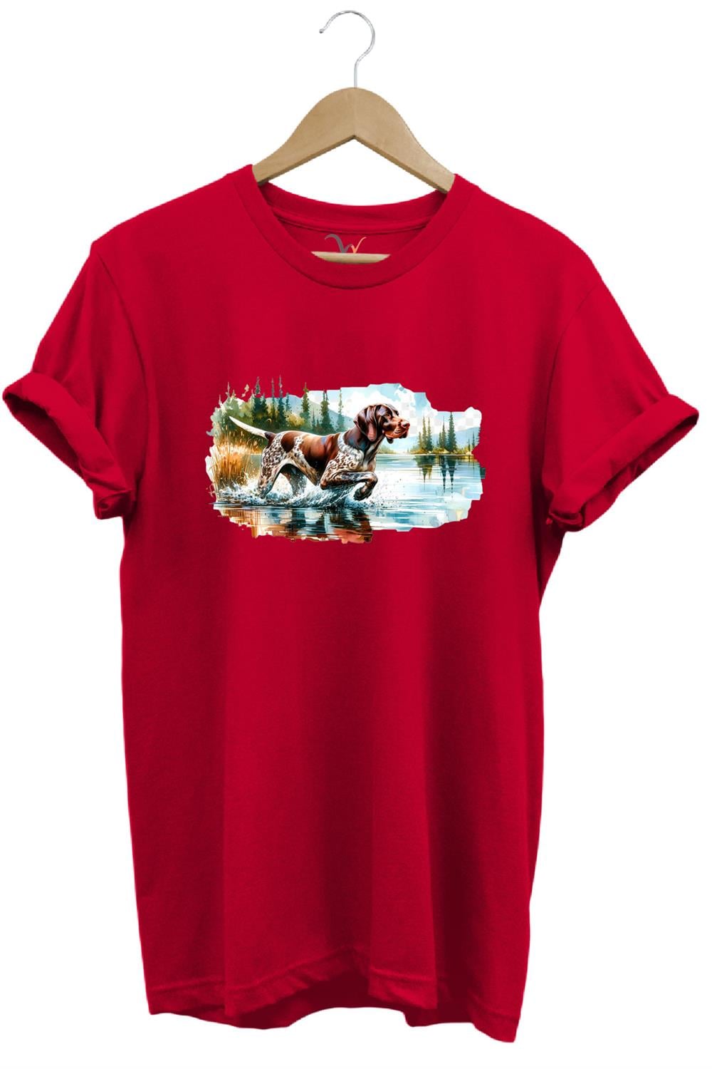 Avcılık Hunting Av Köpeği Baskılı %100 Pamuk Regular Fit T-Shirt - Kırmızı