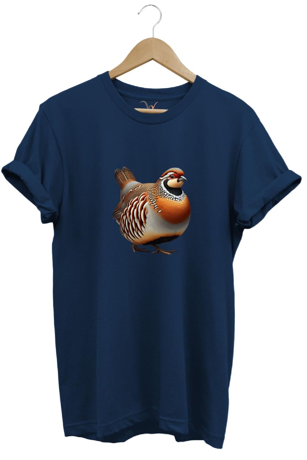 Avcılık Hunting Kınalı Keklik Baskılı Vahşi Yaşam %100 Pamuk Unisex Regular Fit T-Shirt - Lacivert