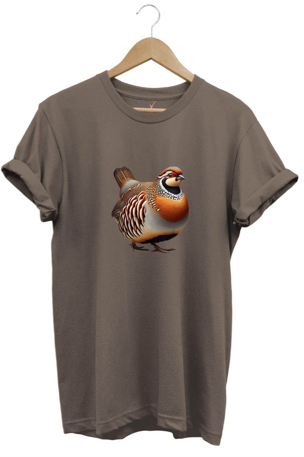 Avcılık Hunting Kınalı Keklik Baskılı Vahşi Yaşam %100 Pamuk Unisex Regular Fit T-Shirt - Kahve