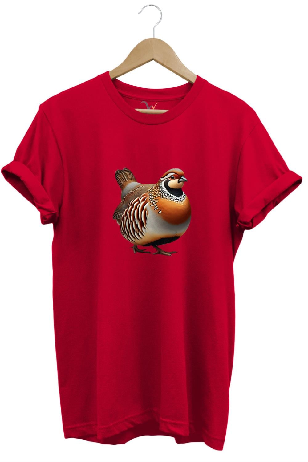 Avcılık Hunting Kınalı Keklik Baskılı Vahşi Yaşam %100 Pamuk Unisex Regular Fit T-Shirt - Kırmızı