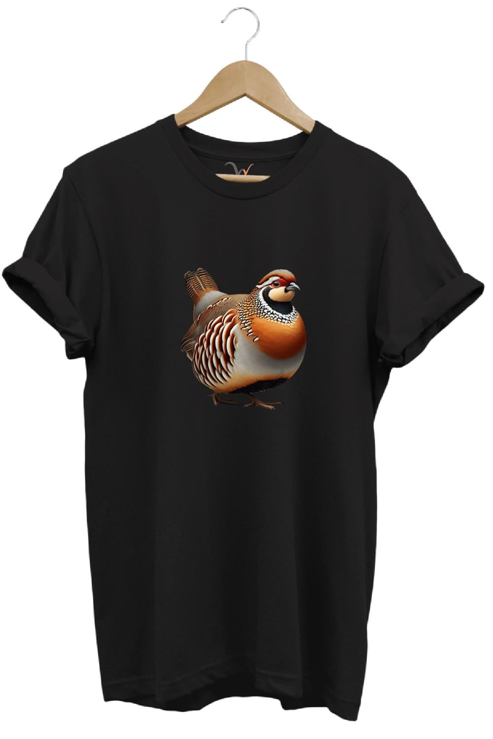Avcılık Hunting Kınalı Keklik Baskılı Vahşi Yaşam %100 Pamuk Unisex Regular Fit T-Shirt - Siyah