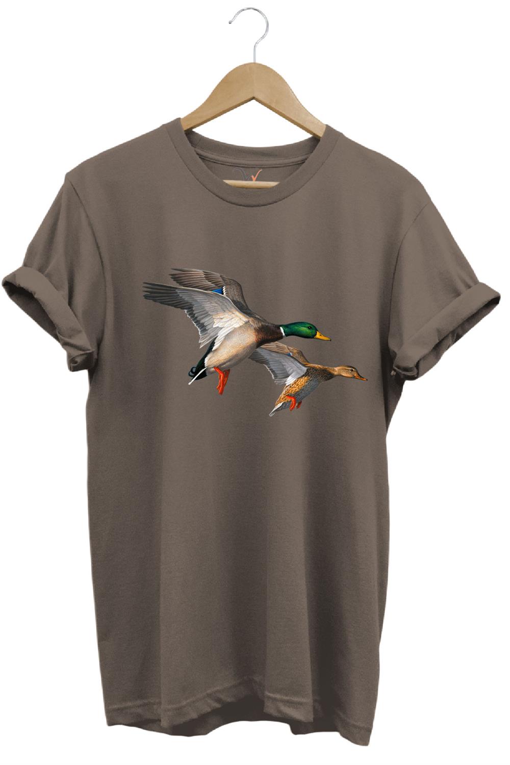 Avcılık Hunting Ördek Avı Baskılı %100 Pamuk Regular Fit T-Shirt - Kahve
