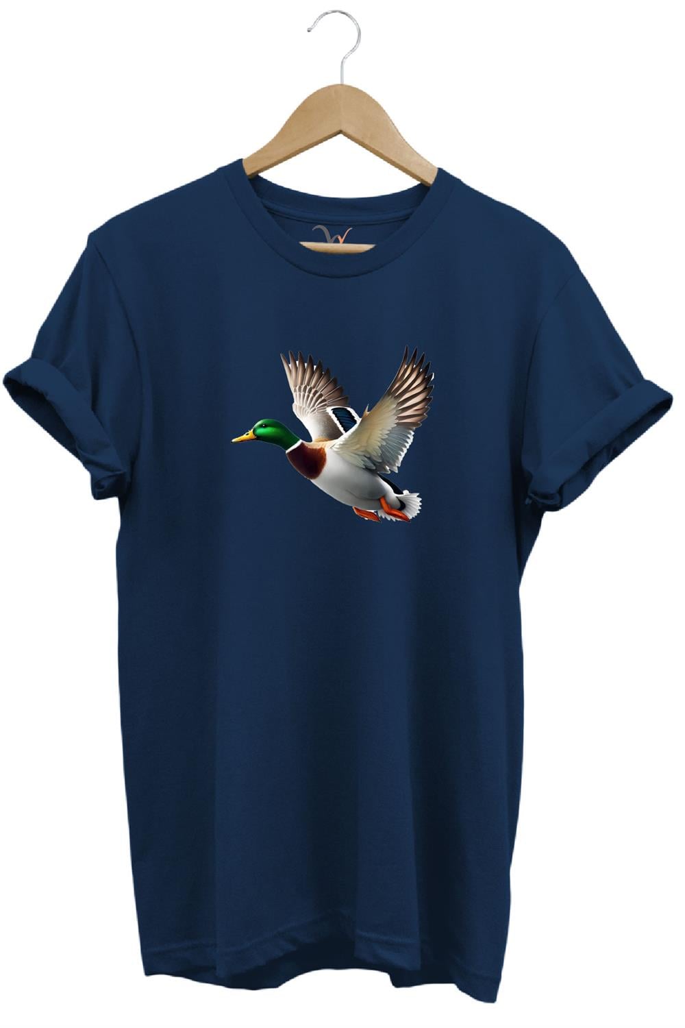 Avcılık Hunting Ördek Avı Yeşilbaş Baskılı %100 Pamuk Unisex Regular Fit T-Shirt - Lacivert