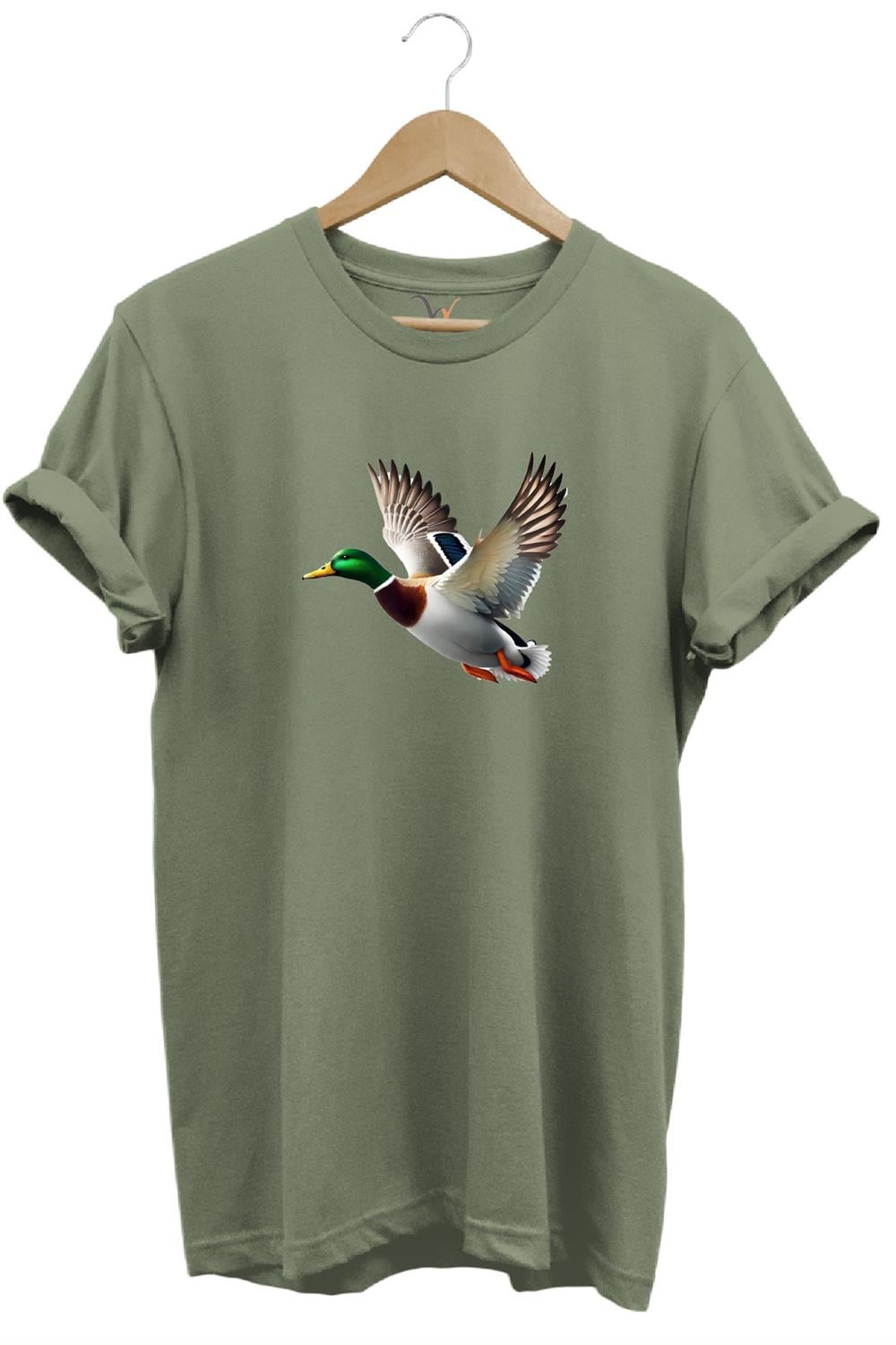 Avcılık Hunting Ördek Avı Yeşilbaş Baskılı %100 Pamuk Unisex Regular Fit T-Shirt - Haki