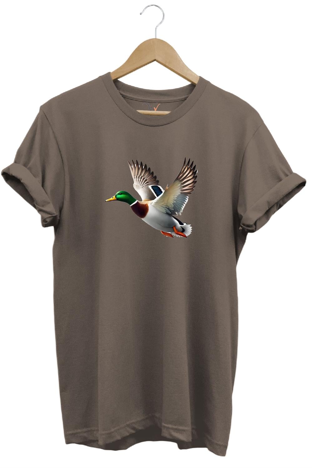 Avcılık Hunting Ördek Avı Yeşilbaş Baskılı %100 Pamuk Unisex Regular Fit T-Shirt - Kahve