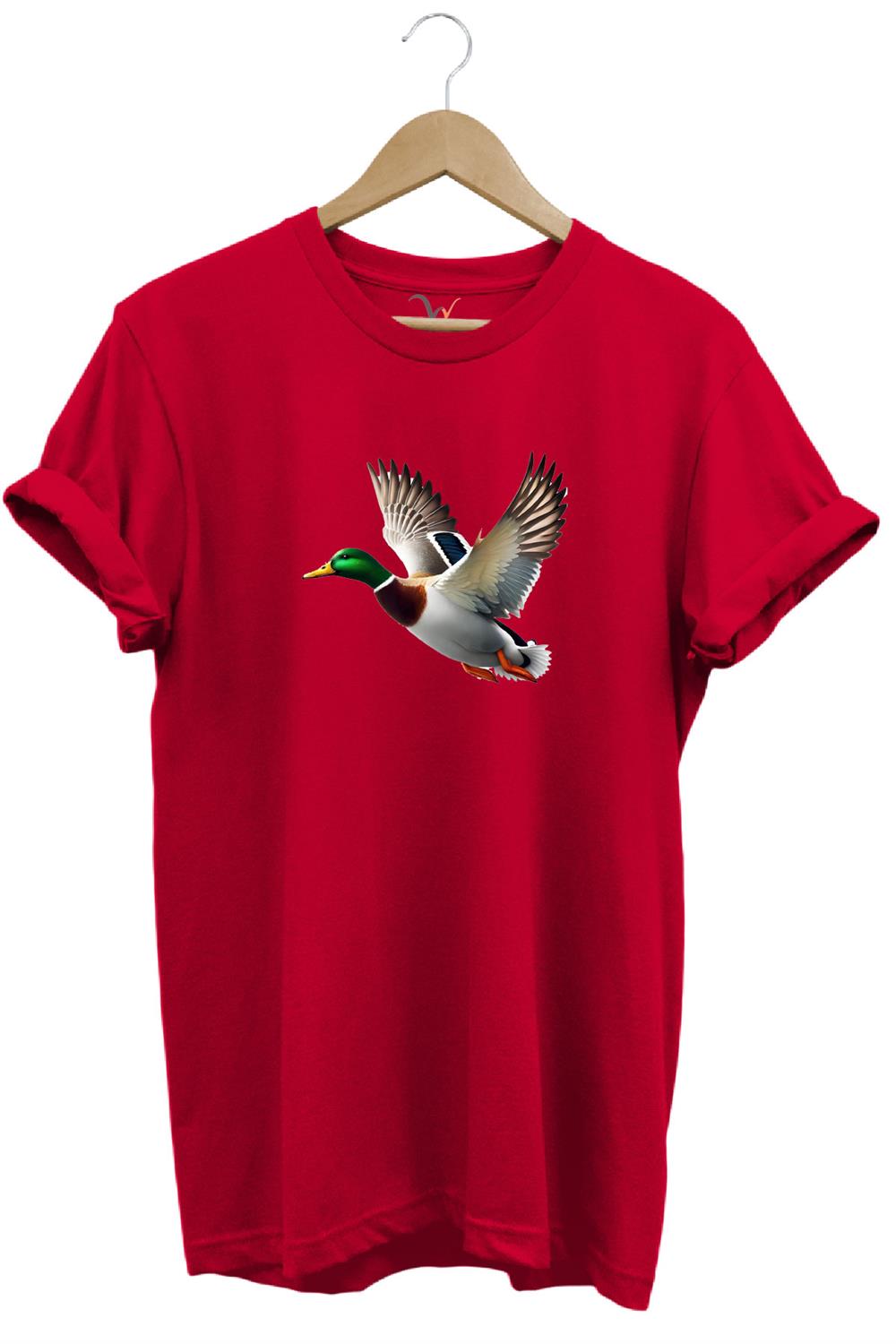 Avcılık Hunting Ördek Avı Yeşilbaş Baskılı %100 Pamuk Unisex Regular Fit T-Shirt - Kırmızı