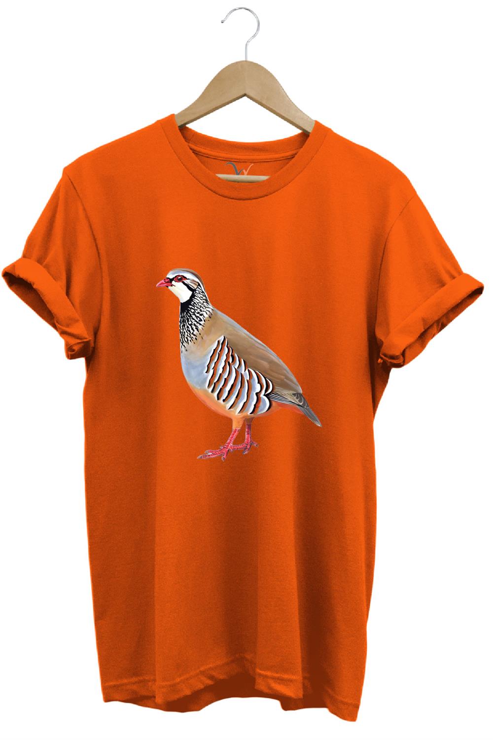 Avcılık Keklik Avcılığı Keklik Kuşu Baskılı Regular Fit %100 Pamuk T-Shirt - Turuncu