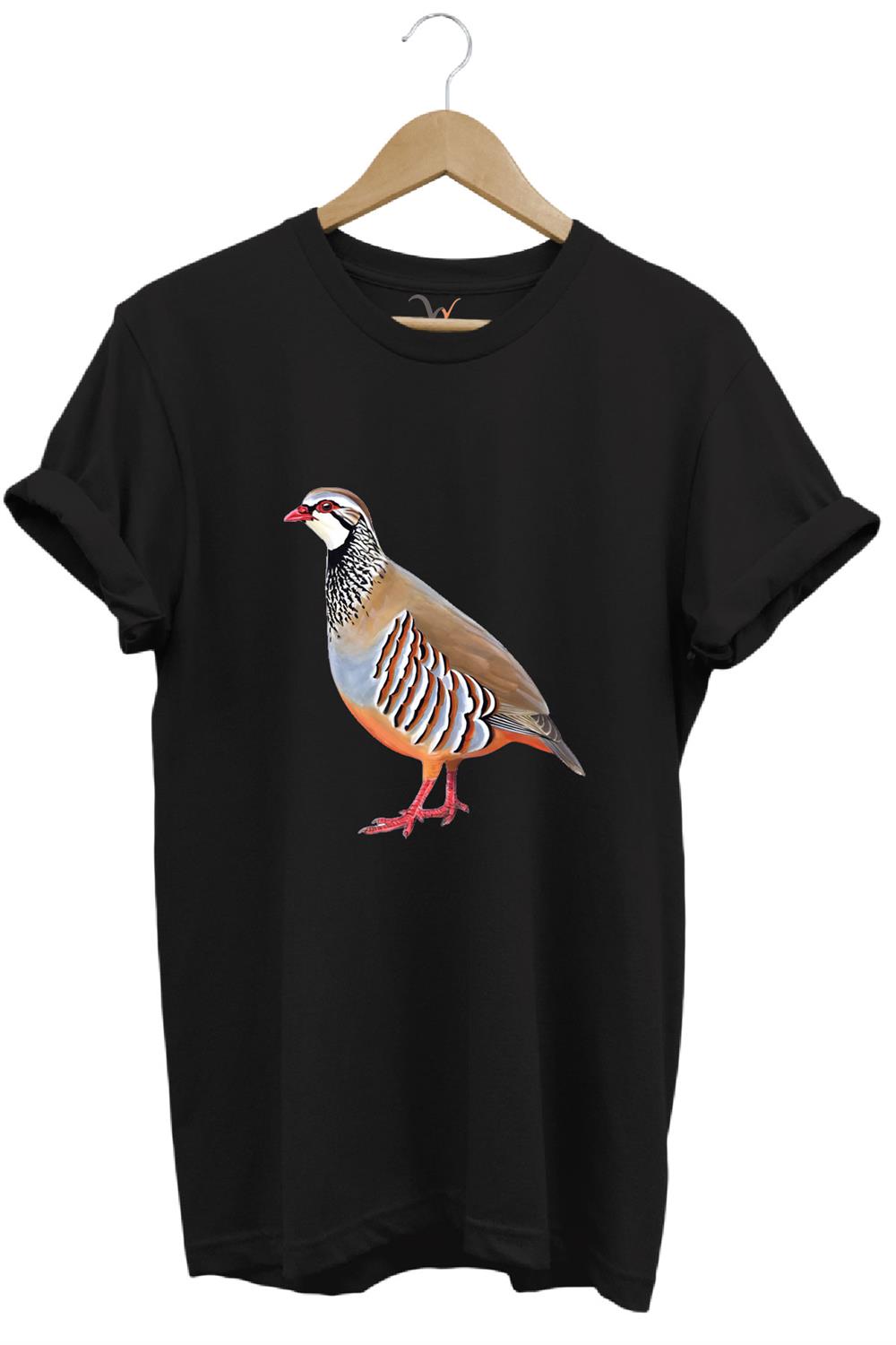 Avcılık Keklik Avcılığı Keklik Kuşu Baskılı Regular Fit %100 Pamuk T-Shirt - Siyah