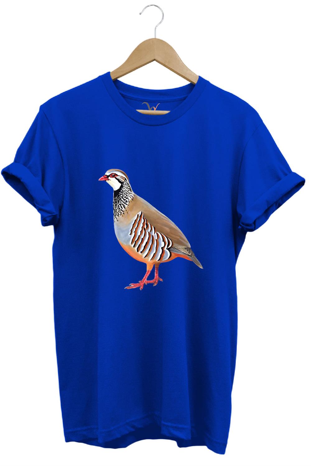 Avcılık Keklik Avcılığı Keklik Kuşu Baskılı Regular Fit %100 Pamuk T-Shirt - Mavi