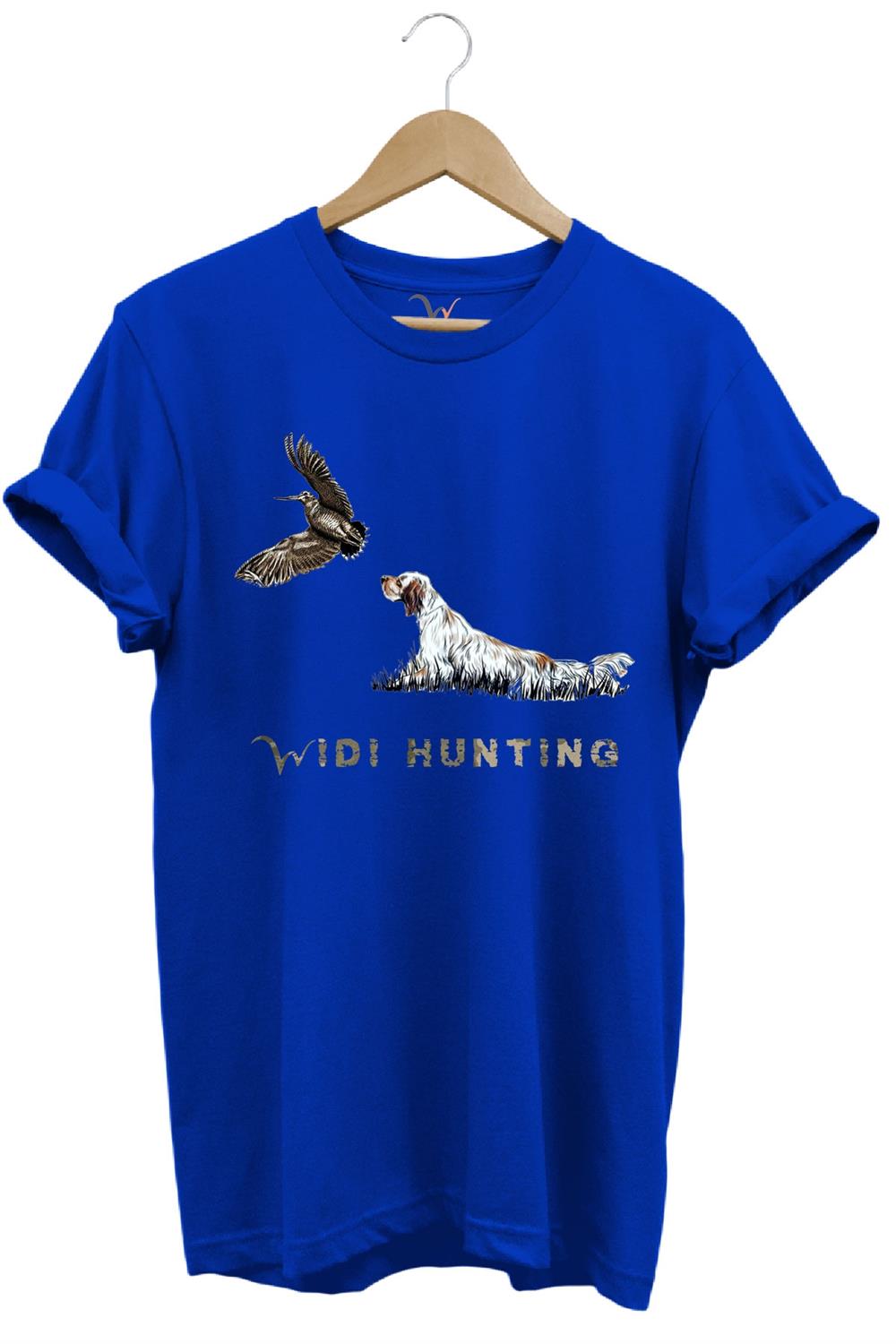 Avcılık Widi Hunting Fermalı English Setter Çulluk Baskılı %100 Pamuk Regular Fit T-Shirt - Mavi
