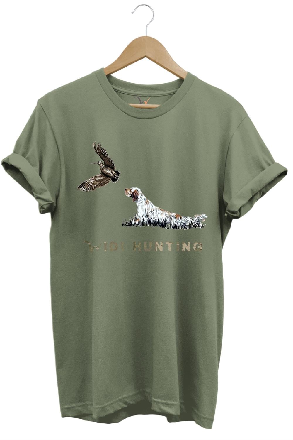 Avcılık Widi Hunting Fermalı English Setter Çulluk Baskılı %100 Pamuk Regular Fit T-Shirt - Haki