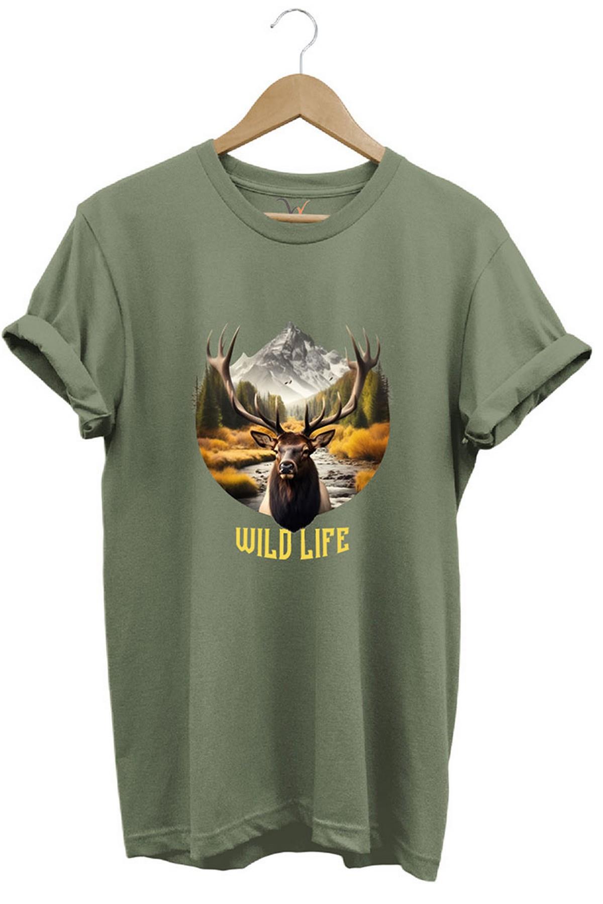 Widi Avcılık Wild Life Vahşi Yaşam Geyik Baskılı Haki