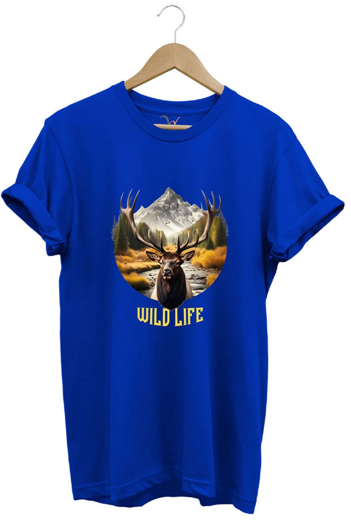 Widi Avcılık Wild Life Vahşi Yaşam Geyik Baskılı Mavi
