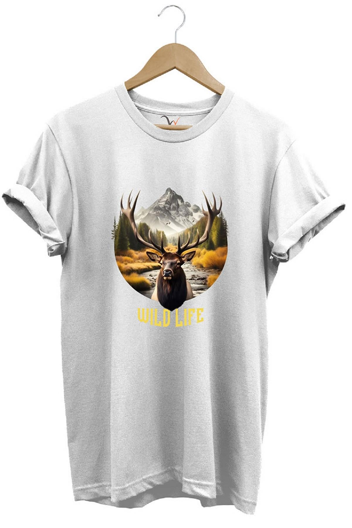 Widi Avcılık Wild Life Vahşi Yaşam Geyik Baskılı Beyaz